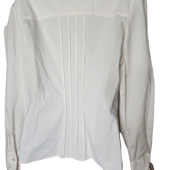 Samuel Dong Pleated Ruffle Button Up White Dressy Shirt Size Medium Women's - Picture 8 of 11